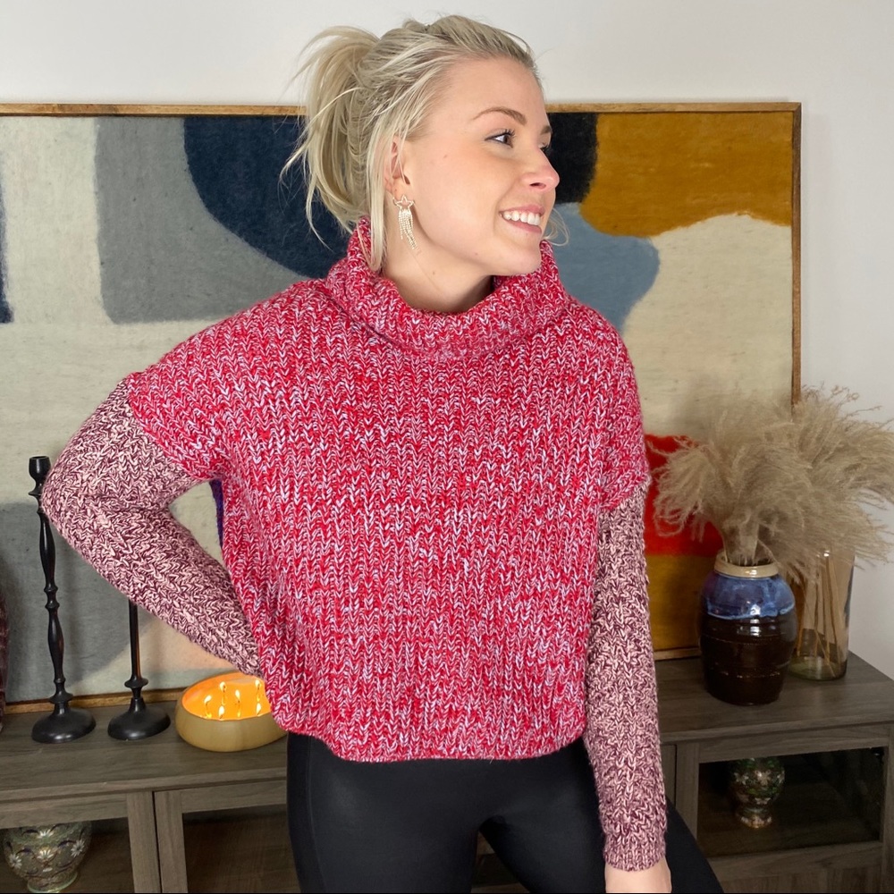 Only Color Block Turtle Neck Sweater Cropped - image 2